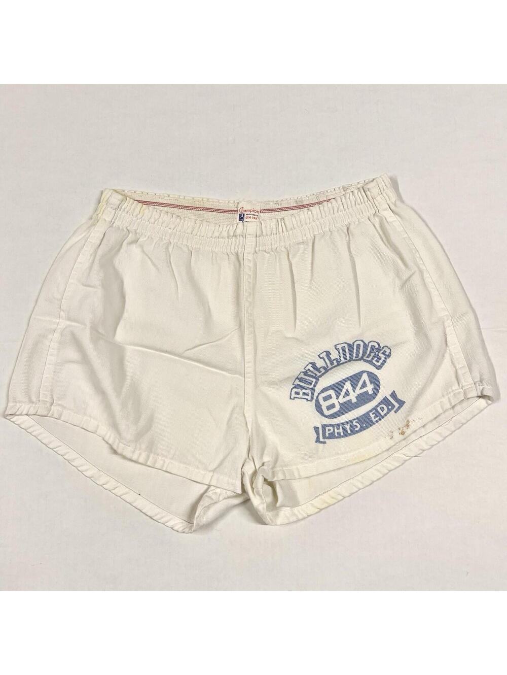 Vtg 50s Champion Gym Pant Shorts Running Man Sz M BULLDOGS PHYS. ED. 844 Thin